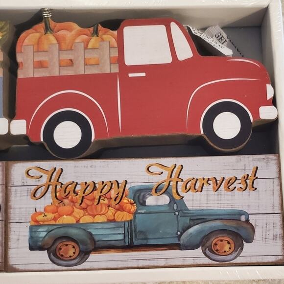 Wooden Fall Harvest Holiday Pick Up Sunflowers Pumpkins Decor Set of 4 - Picture 2 of 3